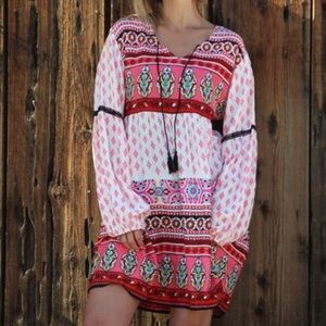 Beige Pink Peasant Dress